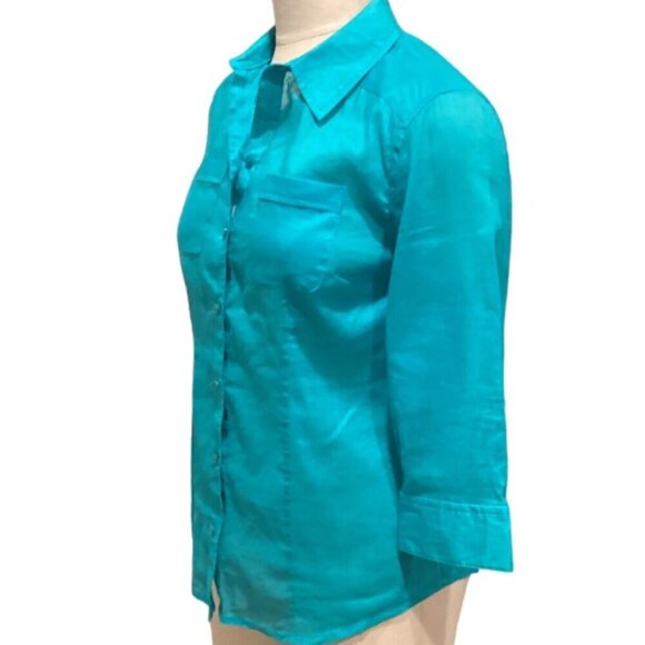 Chico's Button Up Top 3/4 Sleeve Ramie Cotton 0(S/4) Turquoise #144J - Picture 3 of 7